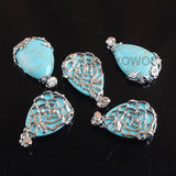 10Pcs Teardrop Pendant Metal Flower Turquoise Jewelry