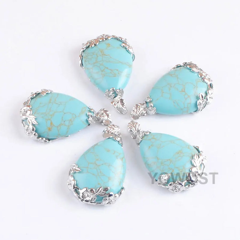10Pcs Teardrop Pendant Metal Flower Turquoise Jewelry