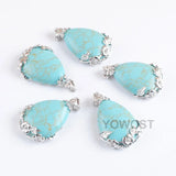 10Pcs Teardrop Pendant Metal Flower Turquoise Jewelry