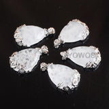 Natural Stone Teardrop Pendant Metal Flower Crystal Jewelry
