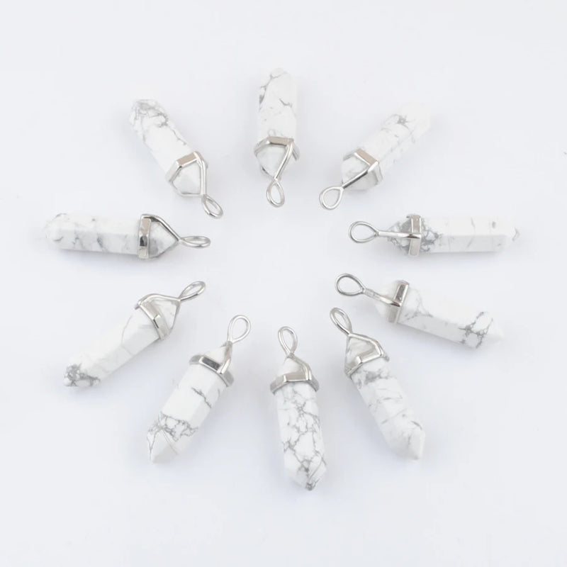 10Pcs Natural Turquoise Pendants Hexagonal Reiki Chakra Jewelry