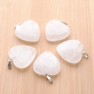 10Pcs Natural Stone Crystal Heart Pendants Reiki Chakra Healing 25mm