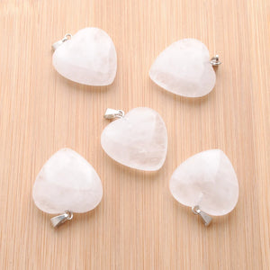 10Pcs Natural Stone Crystal Heart Pendants Reiki Chakra Healing 25mm