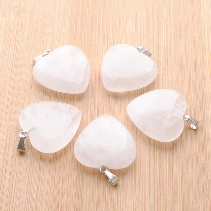 10Pcs Natural Stone Crystal Heart Pendants Reiki Chakra Healing 25mm
