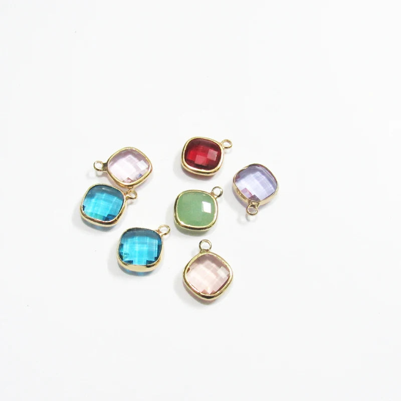 30pcs Small Square Copper Charms with Glass Rhinestone