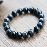 10mm Eagle Hawk's Eyes Gem Stone Round Beads Bracelet