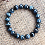10mm Eagle Hawk's Eyes Gem Stone Round Beads Bracelet