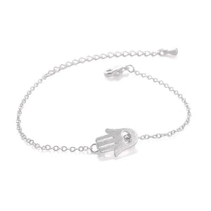 10pc/Lot Silver Plated Hamsa Bracelet with Crystal Chain for Women
