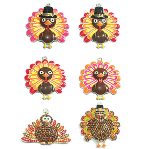 10pcs Thanksgiving Turkey Pendant Enamel Rhinestone DIY Necklace Jewelry