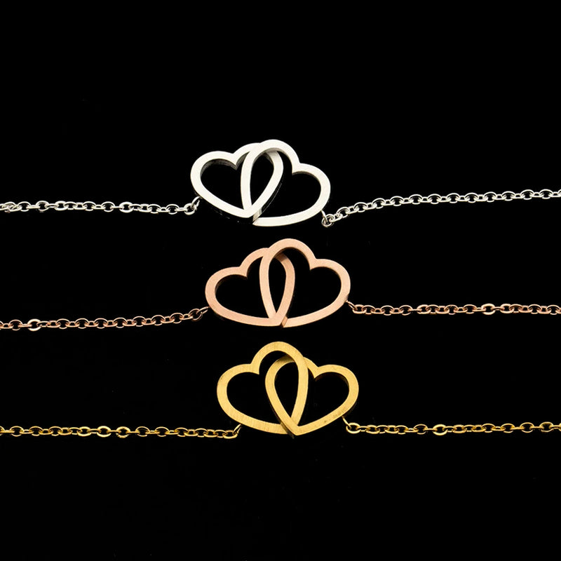 10pcs Double Heart Bracelet Wedding Jewelry Stainless Steel Couples Bracelet
