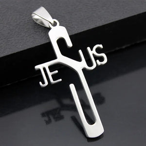10pcs Jesus Cross Pendant Stainless Steel Necklace