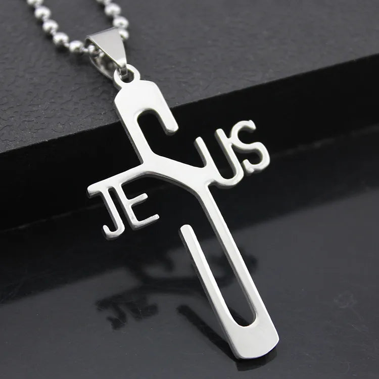 10pcs Jesus Cross Pendant Stainless Steel Necklace