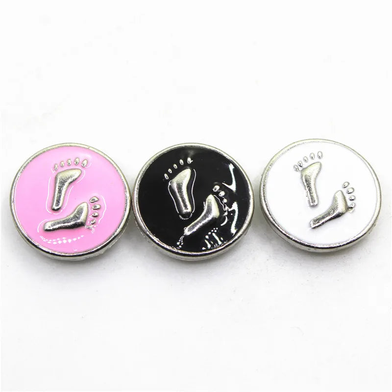 10pcs Enamel Footprint Snap Buttons for 18mm Snap Bracelet Bangles DIY Jewelry