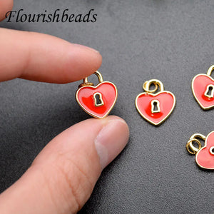 10pcs Enamel Red Heart Key Hole Charms for Jewelry Making