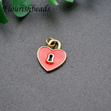 10pcs Enamel Red Heart Key Hole Charms for Jewelry Making