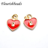 10pcs Enamel Red Heart Key Hole Charms for Jewelry Making