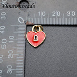 10pcs Enamel Red Heart Key Hole Charms for Jewelry Making