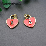 10pcs Enamel Red Heart Key Hole Charms for Jewelry Making