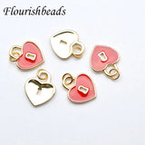 10pcs Enamel Red Heart Key Hole Charms for Jewelry Making