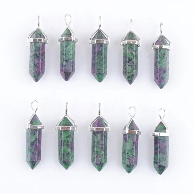 10pcs Assorted Zoisite Jasper Natural Stone Pillar Charms Chakra Pendants