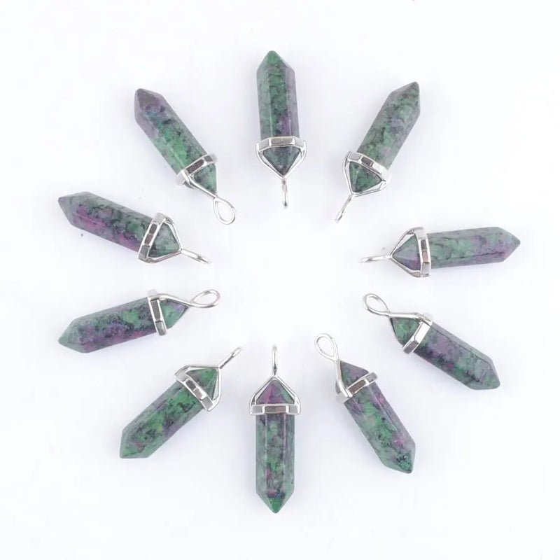 10pcs Zoisite Jaspers Stone Pillar Charms Chakra Pendants