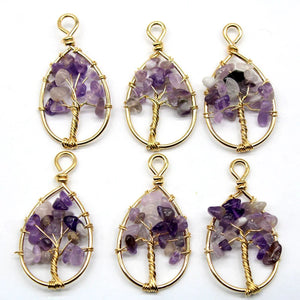 10pcs Natural Stone Amethyst Reiki Pendant for DIY Jewelry