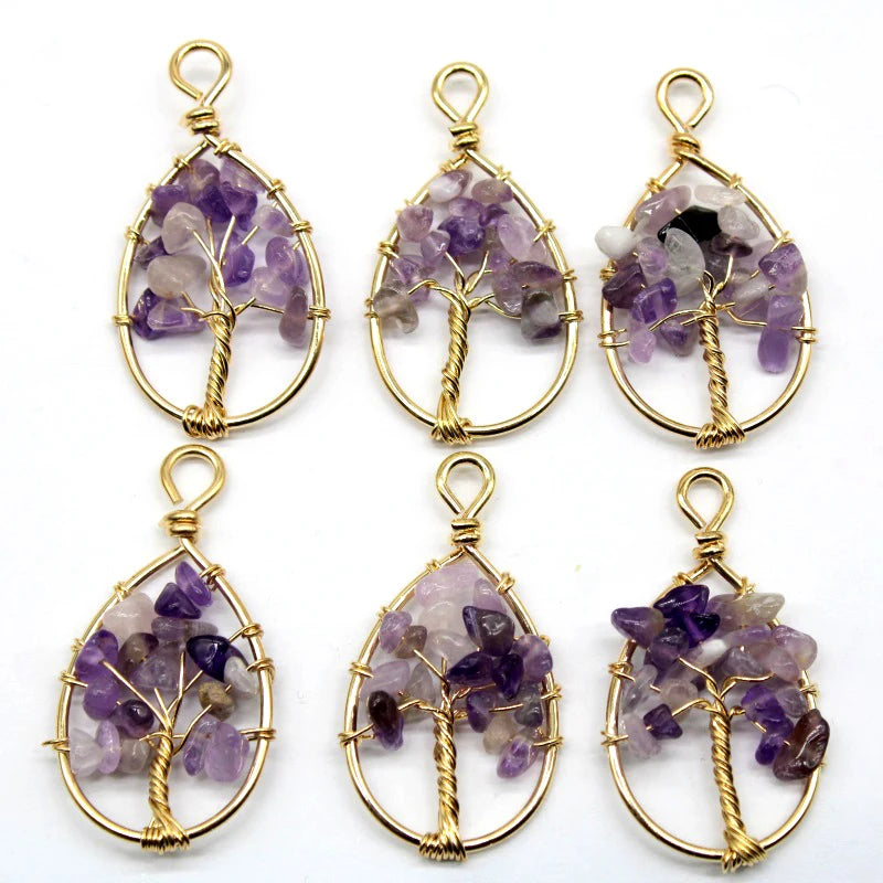 10pcs Natural Stone Amethyst Reiki Pendant for DIY Jewelry