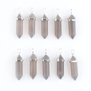 10pcs Grey Agate Bullet Stone Pendants Hexagonal Point Reiki Chakra Jewelry