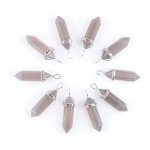 10pcs Grey Agate Bullet Stone Pendants Hexagonal Point Reiki Chakra Jewelry