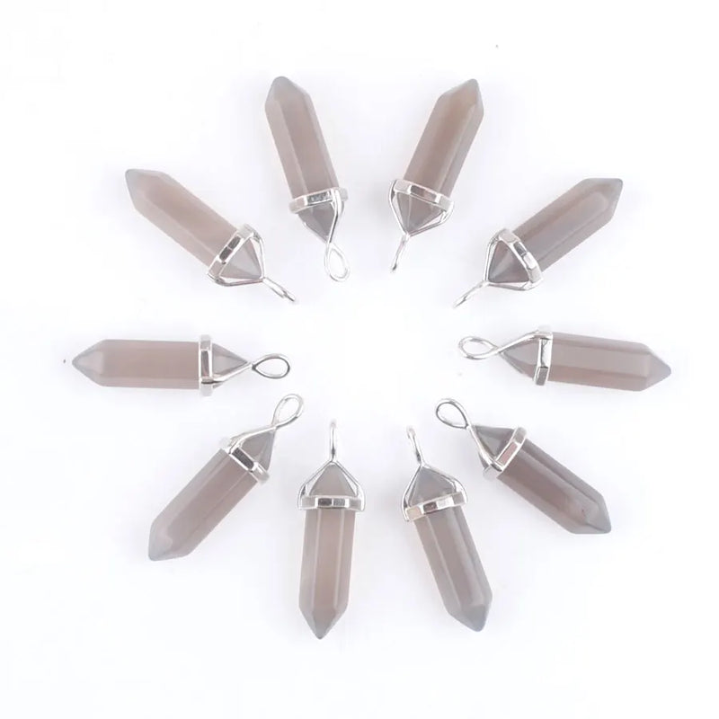 10pcs Grey Agate Bullet Stone Pendants Hexagonal Point Reiki Chakra Jewelry