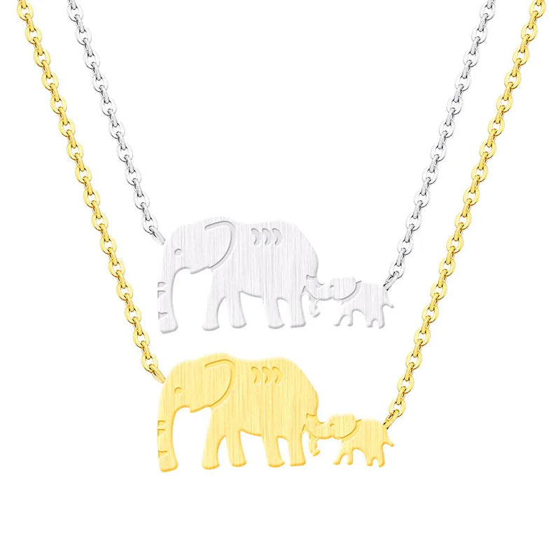 Animal Vintage Double Elephant Pendant Necklaces Mom Sister Collier