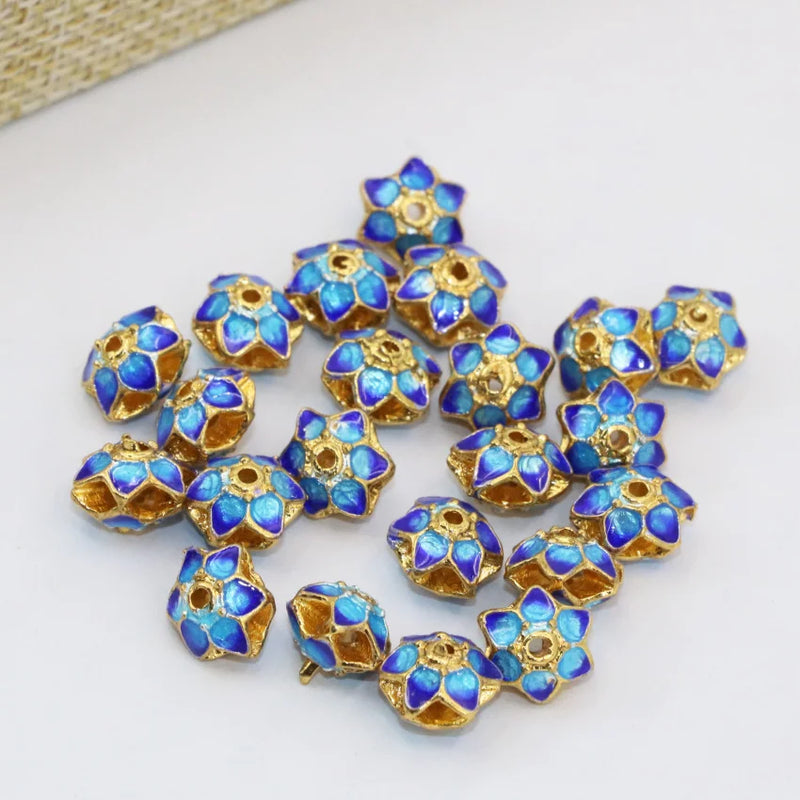 10pcs Gold-Color Flower Hollow Cloisonne 9mm Spacers Beads Jewelry Findings