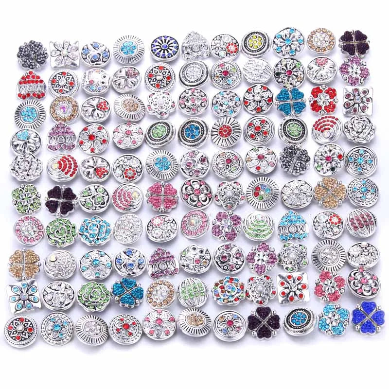 10pcs 18mm Snap Jewelry Mix Styles Metal Snap Buttons Rhinestone Snaps 0728