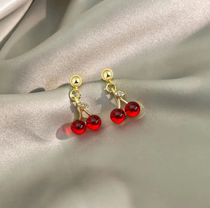 Cherry Earrings, Ear Clip, Women's Jewelry, Fruit Earrings