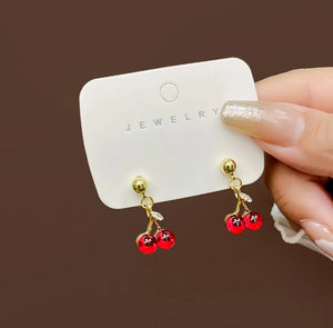 Cherry Earrings, Ear Clip, Women's Jewelry, Fruit Earrings