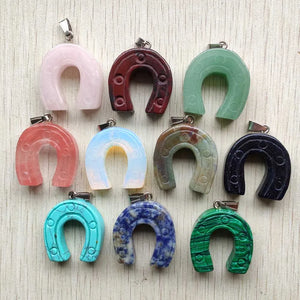 10pcs Mixed Natural Stone Horseshoe Pendants for Necklace