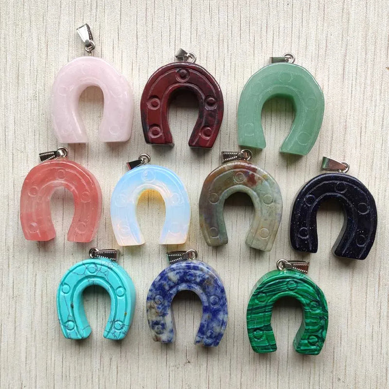 10pcs Mixed Natural Stone Horseshoe Pendants for Necklace