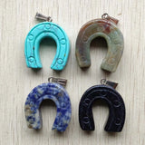10pcs Mixed Natural Stone Horseshoe Pendants for Necklace