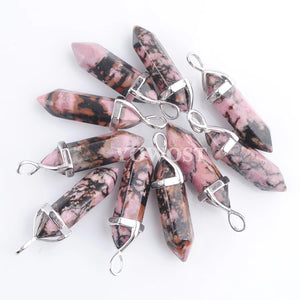 10pcs Rhodonite Stone Charms Hexagonal Pointed Pendulum