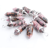 10pcs Rhodonite Stone Charms Hexagonal Pointed Pendulum