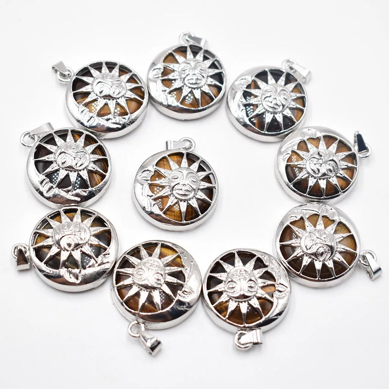 10pcs Sun Flower Pendants Natural Stone Alloy Mix for Jewelry Making