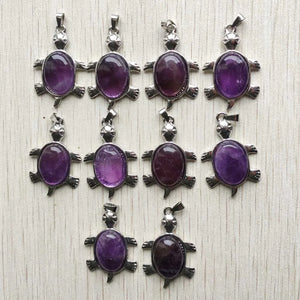 10pcs Amethyst Stone Turtle Pendants for Necklace Making