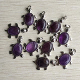 10pcs Amethyst Stone Turtle Pendants for Necklace Making