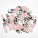 24pcs Roses Quartz Pillar Charms Pendants Jewelry Making