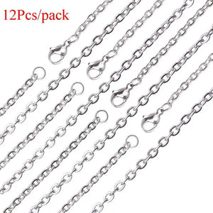 12 PCS Stainless Steel Cable Chain Necklace Bulk for Jewelry Making