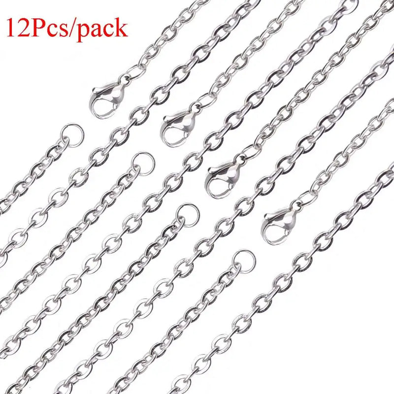 12 PCS Stainless Steel Cable Chain Necklace Bulk for Jewelry Making