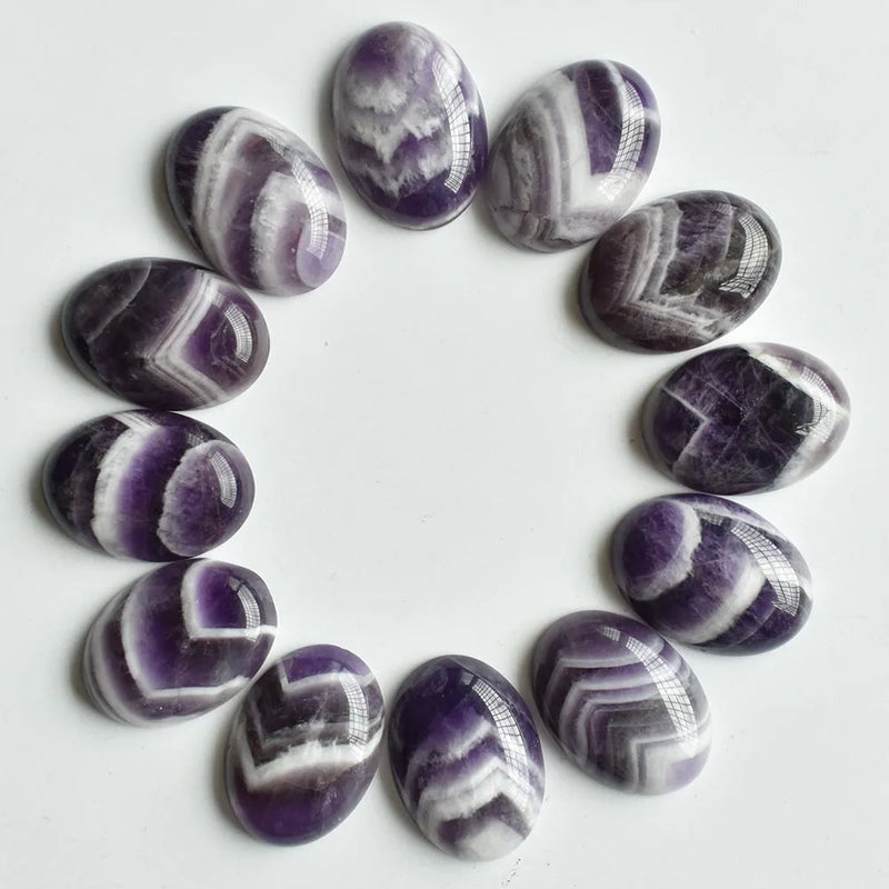 12 pcs Natural Stripe Amethysts Oval Cab Round Gem Tears 25x18mm