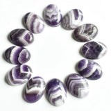 12 pcs Natural Stripe Amethysts Oval Cab Round Gem Tears 25x18mm