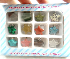 12PC/lot Mixed Natural Stone Five-pointed star Pendant Necklace Beads