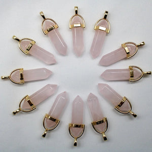 12PCS Natural Stone Hexagonal Column Quartz Crystal Pillar Pendant